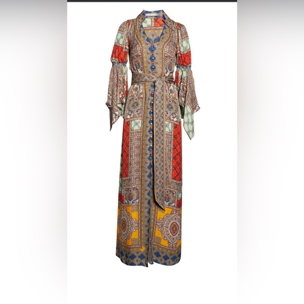 Alice + Olivia Jaylen Mix Scarf Print Handkerchief Sleeve Maxi Dress Size L - Picture 7 of 8